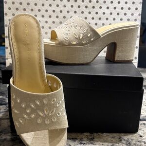 Marc Fisher Cream Floral Cutout Mules
